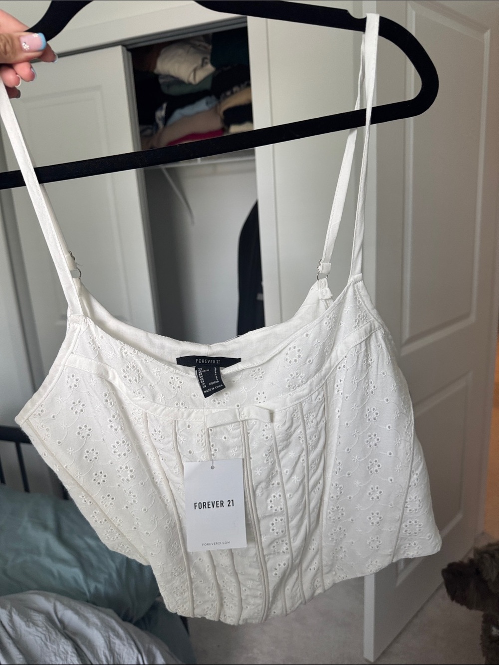 Forever 21 Cream Eyelet Pintuck Cami